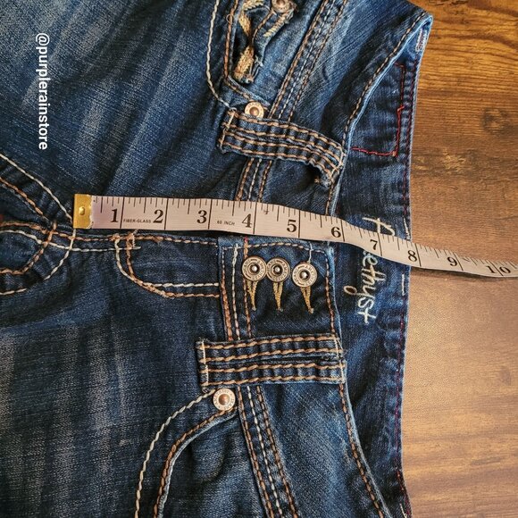 Amethyst Capri Jeans Size 1 Low Rise Button Flap Medium Dark Wash Thick Stitch - Picture 8 of 11